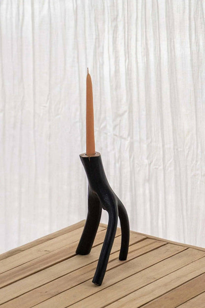 Porta-Velas Triplo Galho em Madeira Natural Preto