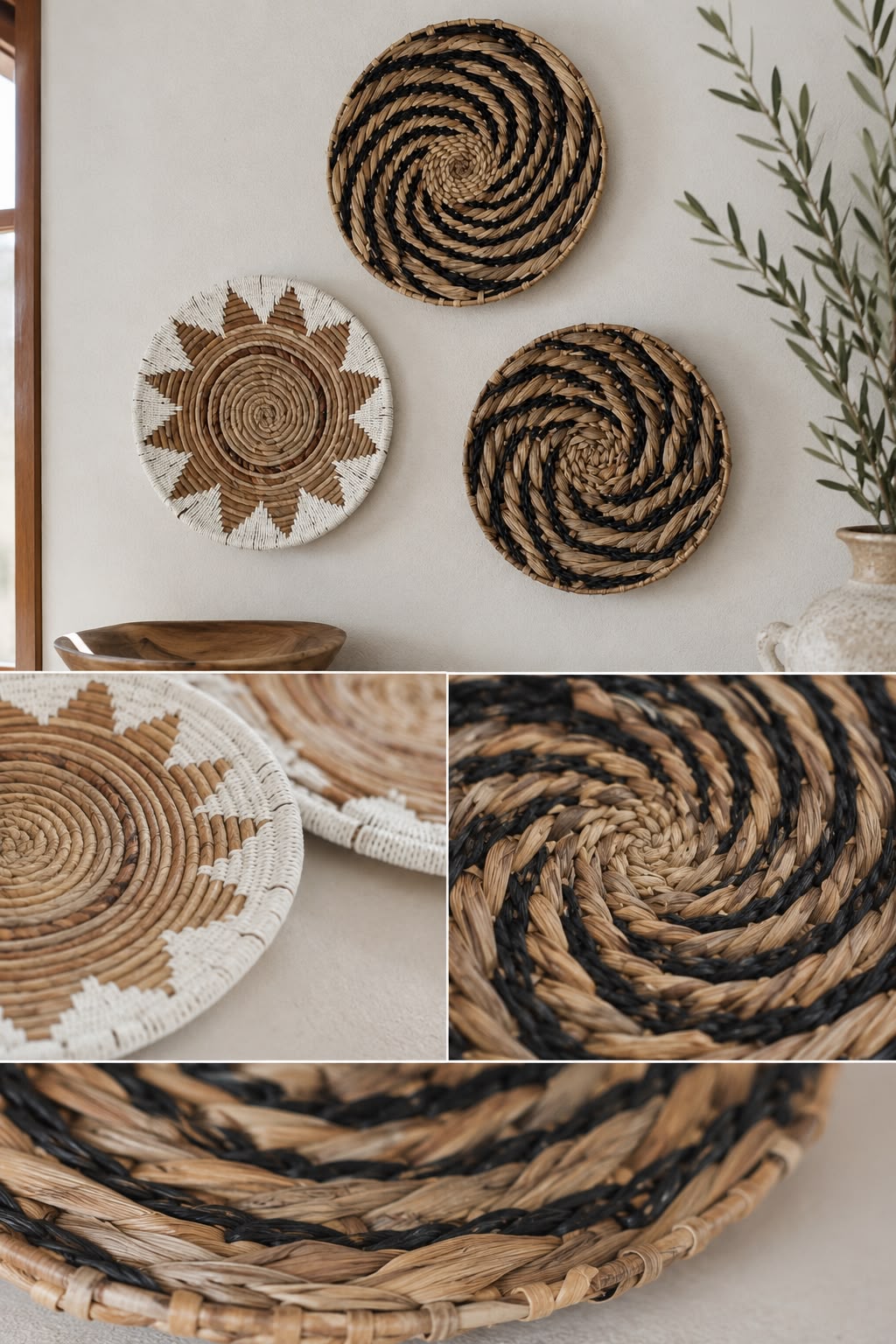 Conjunto de 3 Pratos de Parede em Fibra Natural