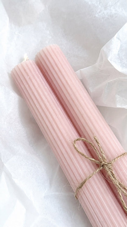 Conjunto de Velas Caneladas Rosa Pó