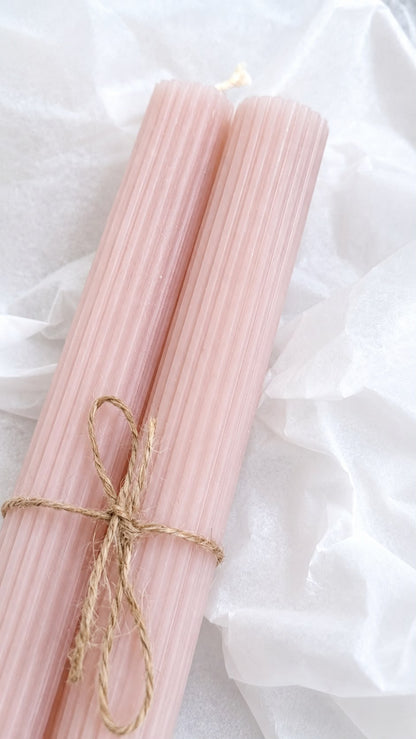 Conjunto de Velas Caneladas Rosa Pó